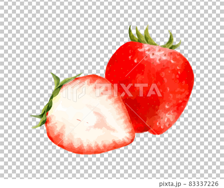 Strawberry and cut strawberry set watercolor vector illustration 83337226