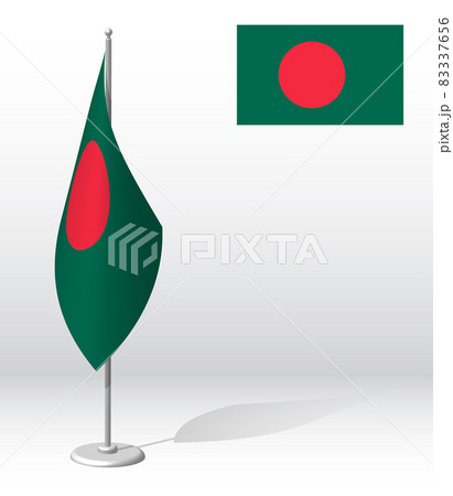 BANGLADESH flag on flagpole for registration of solemn event, meeting foreign guests. National independence day of BANGLADESH. Realistic 3D vector on white 83337656