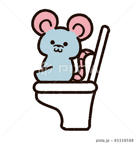 トイレに座るネズミのキャラクターのイラスト素材 3385