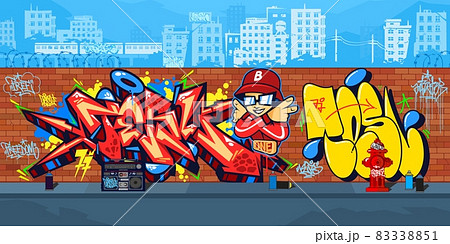 Colorful Outdoor Urban Streetart Graffiti Wall のイラスト素材 3351