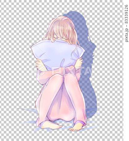 A woman holding a cushion with an uneasy atmosphere A woman holding a cushion with an uneasy atmosphere 83339126