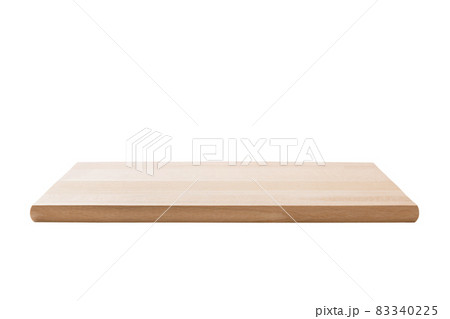 aged dark chopping board out of wood. isolated in white background. perspective view 83340225