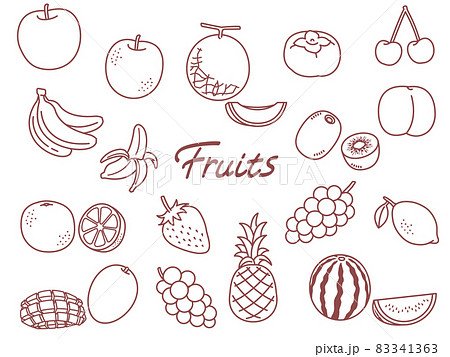 果物 フルーツ 線画 セット イラストのイラスト素材