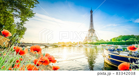 eiffel tour over Seine river 83342038