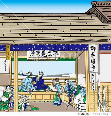 葛飾北斎イメージ東海道吉田題名入り明るいバージョン正方形 83342805