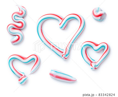 Closeup Three Colored Toothpaste Sample Set Isolated Closeup Three Colored Toothpaste Sample Set Isolated 83342824
