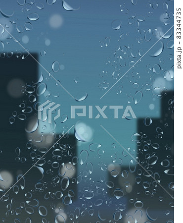 背景素材　雨粒がついた窓ガラス越しに見る都市 83344735