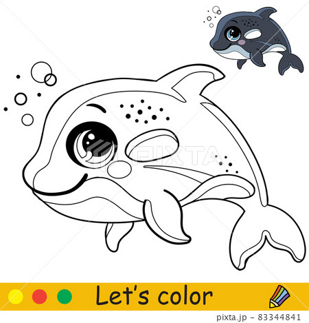 Cartoon cute and funny orca with bubbles coloring Cartoon cute and funny orca with bubbles coloring 83344841