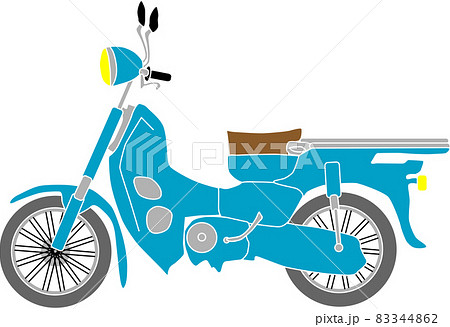 レトロで可愛い青色の小型バイクのイラスト素材