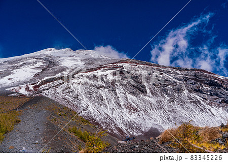 (静岡県)富士山・宝永火口・カラマツの紅葉と雪化粧した山頂 (静岡県)富士山・宝永火口・カラマツの紅葉と雪化粧した山頂 83345226