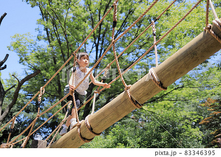 アスレチックで遊ぶ女子小学生 (6歳) アスレチックで遊ぶ女子小学生 (6歳) 83346395