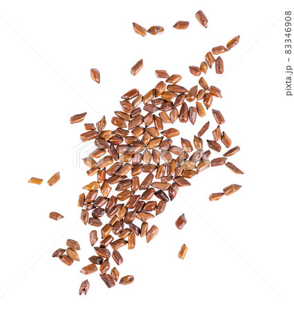 Cassia tora beans isolated on white background. Sicklepod or Senna obtusifolia. Clipping path. Top view. 83346908