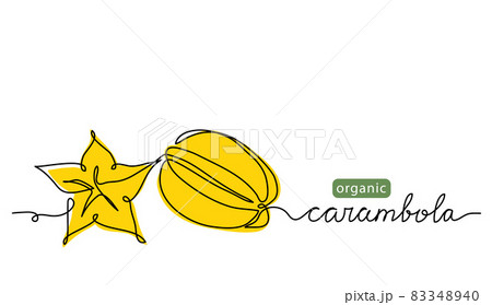 Carambola fruit simple color vector illustration. One continuous line art drawing with lettering organic carambola fruit Carambola fruit simple color vector illustration. One continuous line art drawing with lettering organic carambola fruit 83348940