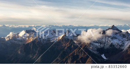 Aerial View of Canadian Rocky Mountains with snow on top 83352660