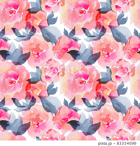 Watercolor samless pattern of rose flowers and leves 83354096