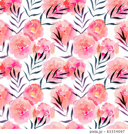 Watercolor composition of rose flowers and willow branch 83354097