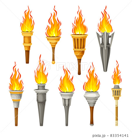 Torch with Brightly Burning Fire on Top as...のイラスト素材 [83354141] - PIXTA
