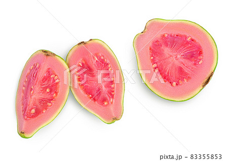Guava fruit slices isolated on white background with clipping path and full depth of field. Top view. Flat lay 83355853