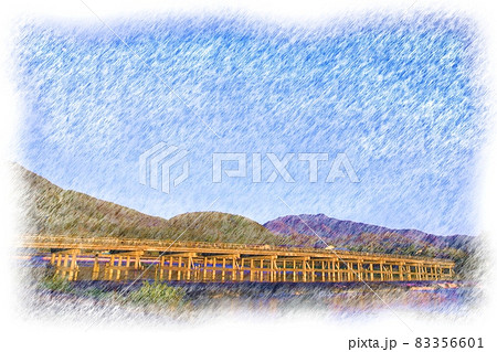 京都･嵐山　渡月橋のスケッチ 83356601