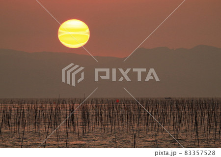 大牟田市　有明海　夕暮れ、 83357528