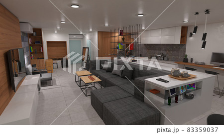 Modern apartment interior 3d illustration Modern apartment interior 3d illustration 83359037