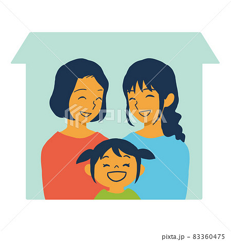 同じ家にすむ、同性カップルと女の子の家族イラスト 同じ家にすむ、同性カップルと女の子の家族イラスト 83360475