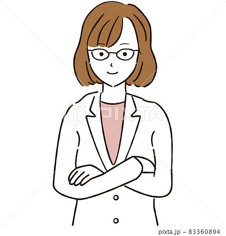 手書き線画カラーイラスト 女性医師 腕組みのイラスト素材 3604