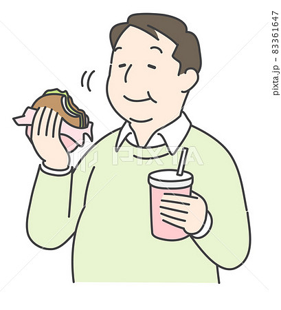 ジャンクフードを食べる太った男性 83361647