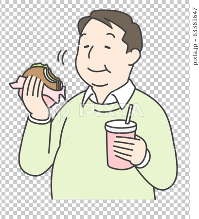 ジャンクフードを食べる太った男性 83361647