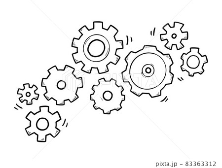 Hand drawn gear set. Doodle sketch style 83363312