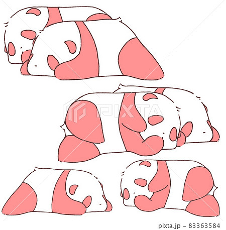 ねころぶ2匹の赤ちゃんパンダたち（赤色） 83363584