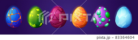 Cartoon dragon eggs, dinosaur and reptile ui asset Cartoon dragon eggs, dinosaur and reptile ui asset 83364604