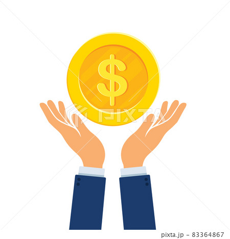 hand holding dollar gold coin. vector illustration 83364867