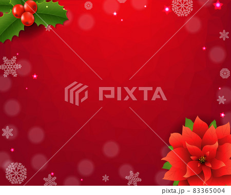 Christmas Card With Holly Berry And Poinsettia 83365004