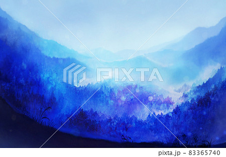 冬の青い山の風景イラスト（水彩） 83365740