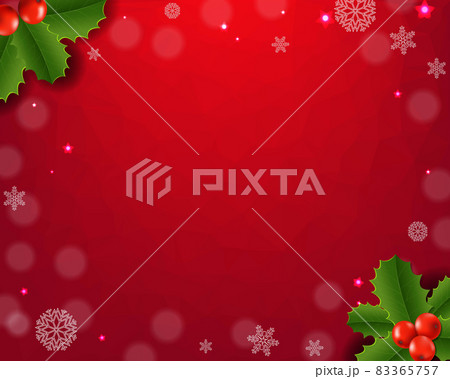 Christmas Card With Holly Berry Red Background Christmas Card With Holly Berry Red Background 83365757