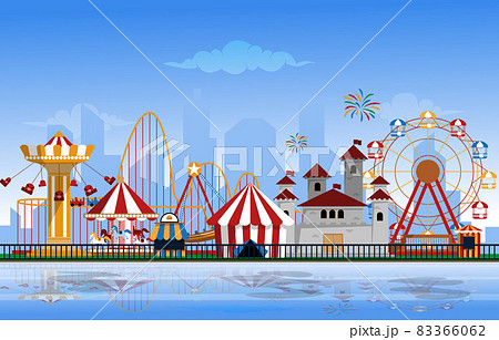 Amusement Park Rides Fun Fair Carnival Flat Vector Illustration 83366062