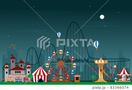 Night Amusement Park Fun Fair Carnival Flat Vector Illustration Night Amusement Park Fun Fair Carnival Flat Vector Illustration 83366074