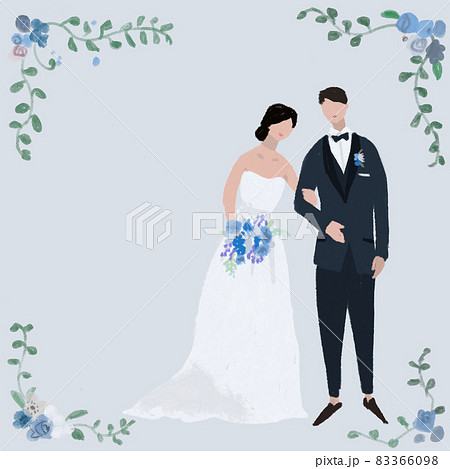 腕を組んだ新郎新婦 サムシングブルー ウエディング 結婚式 ブライダル 夫婦 Aのイラスト素材