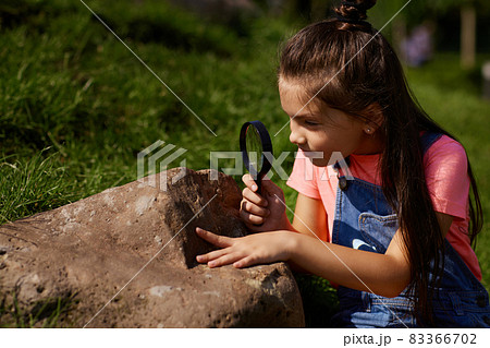 little kids look at hedgehog using magnifier little kids look at hedgehog using magnifier 83366702