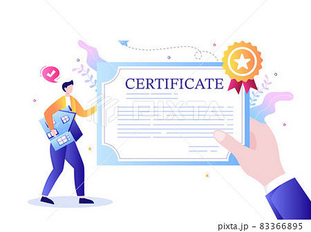 Property Certificate for Real Estate Contract, Building Maintenance and House Purchase Agreement Deal with Seal Stamp or License. Background Vector Illustration 83366895