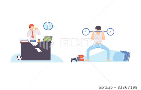 Man with Breaking Clock Dial Failing Handling Deadline and Timeline Vector Set 83367198