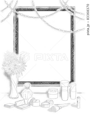 鏡と花瓶とメイク用品の線画/パール装飾Ver. 83368370