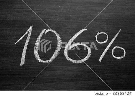 106 percent header written with a chalk on the blackboard 106 percent header written with a chalk on the blackboard 83368424
