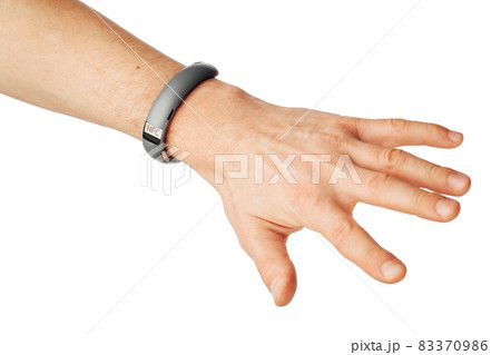 nfc wristband on hand, isolated on white nfc wristband on hand, isolated on white 83370986