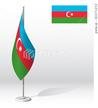 AZERBAIJAN flag on flagpole for registration of solemn event, meeting foreign guests. National independence day of AZERBAIJAN. Realistic 3D vector on white