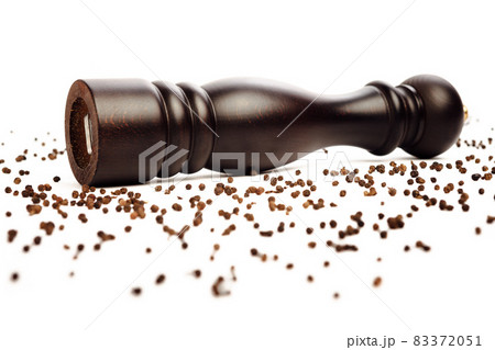 pepper mill and peppercorns, isolated on white 83372051