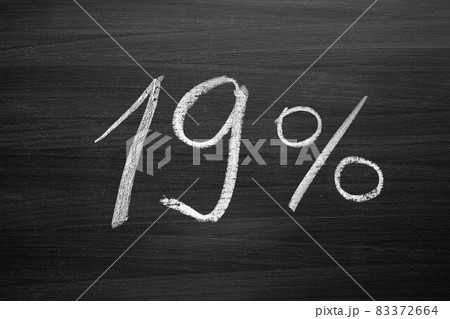 19 percent header written with a chalk on the blackboard 19 percent header written with a chalk on the blackboard 83372664
