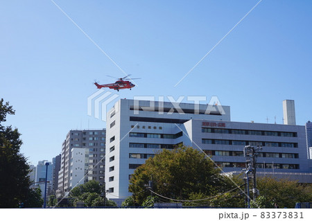 10月　渋谷430救急活動中の消防ヘリコプター(着陸時)と広尾病院(東京都立)･東京消防庁航空隊 83373831