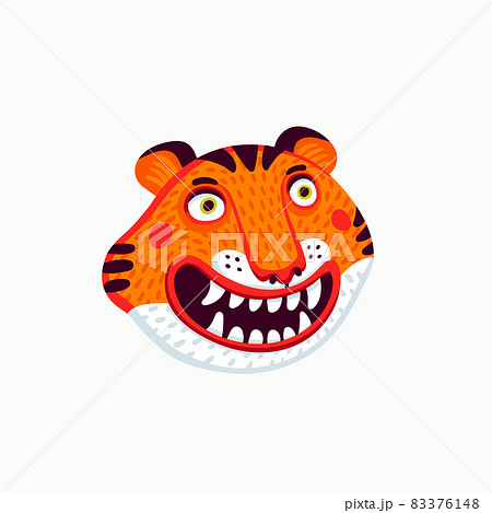 Tiger vector head, cartoon tiger funny face on white background. Organic flat style vector illustration Tiger vector head, cartoon tiger funny face on white background. Organic flat style vector illustration 83376148
